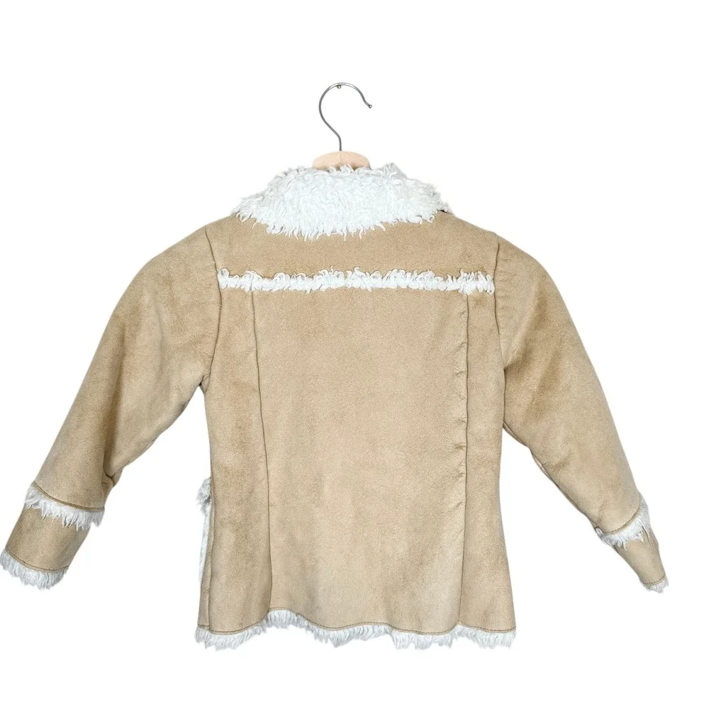 Y2K Gap Girls Tan Faux Suede Sherpa Lined Coat‎ Jacket Size XS/S